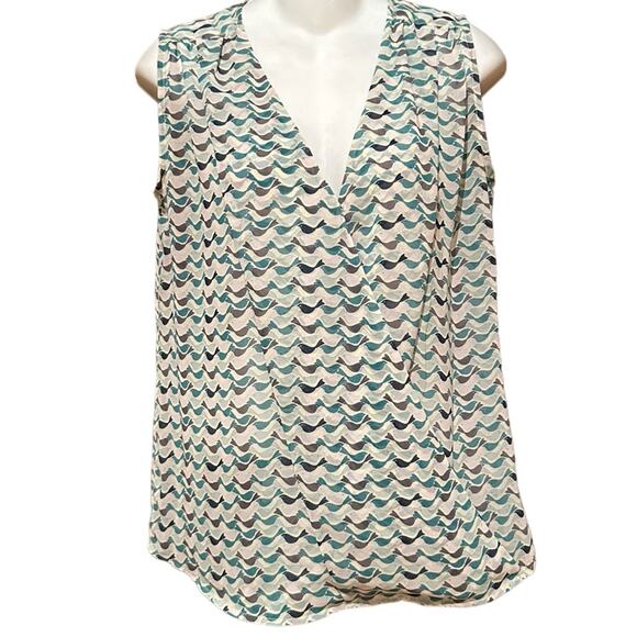 Cabi Women’s XS Sleeveless Crossover front Top Teal and Ivory Bird Print - Picture 1 of 8
